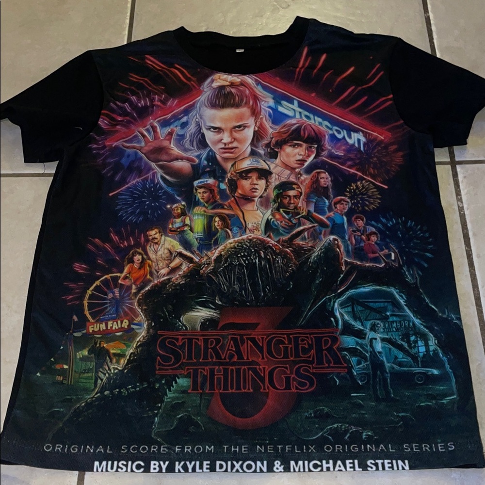 Stranger Things Black Graphic Kids T-Shirt